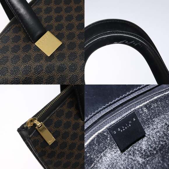 CELINE Macadam Canvas Hand Bag Pvc Leather Black Gold - Picture 11 of 13